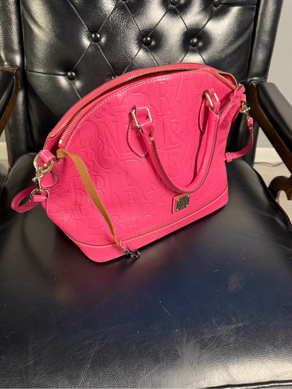 Dooney & Bourke Bright Pink Embossed Dome Satchel - Picture 3 of 8